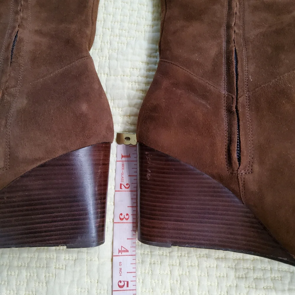 Cole Haan Brown Suede Cora Wedge Tall Boots Size 6,5